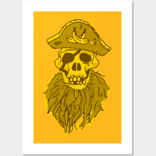 Golden and Bearded Pirate Monkey Skull Posters and Art